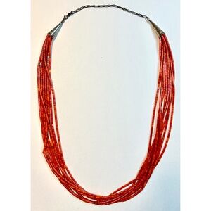 VINTAGE Authentic Heshi Orange Multi-Strand Necklace w/ Sterling Silver Cones